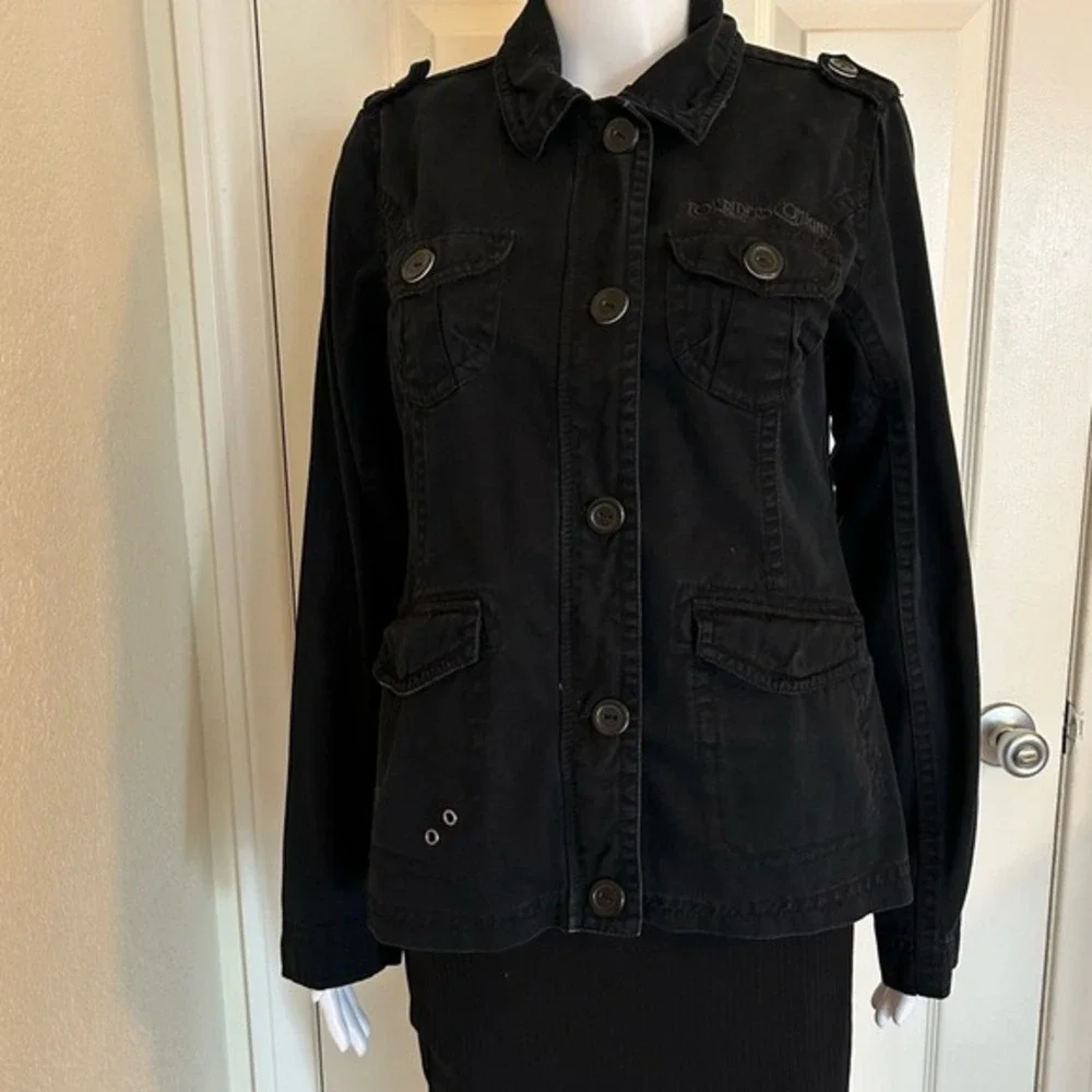 Fox Head Girls Military style Cotton Black Button Zip Up Front Pockets Jacket- M